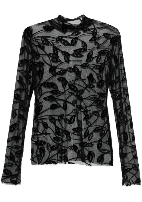 Black leaf-detail semi-sheer top Norma kamali - women